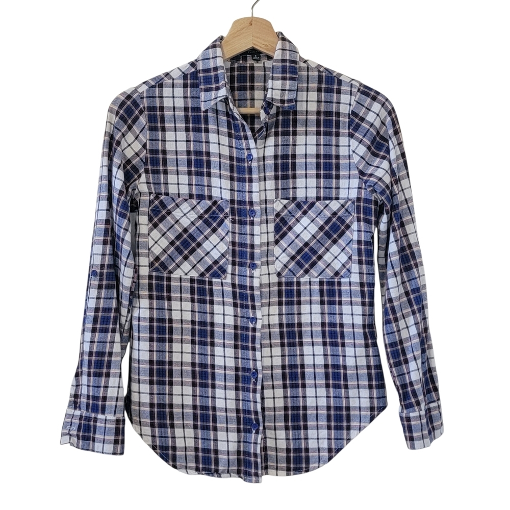 Y2K 100% Cotton Plaid Button Front Long Sleeve Flannel Shirt Women's S - Picture 5 of 11